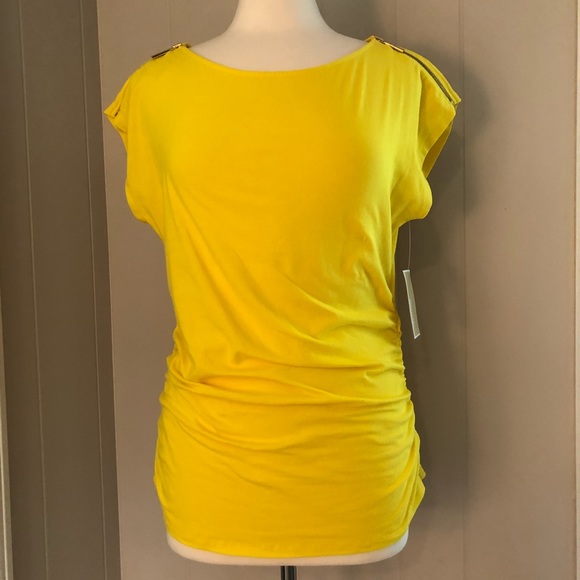 Michael Kors Yellow Ruched Top W Zipper 